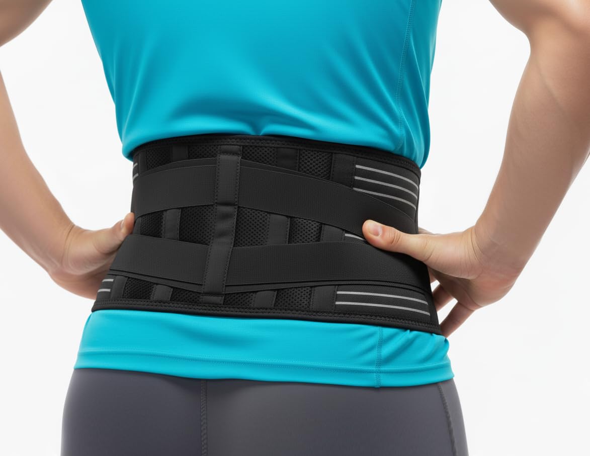Dr. Arthritis Back Brace for Lower Back Pain Relief with 3D Lumbar Pad, Soft Breathable Mesh Fabric, and 6X Back Support Belt with Alternative Strips