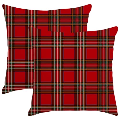 RABUSOFA Rot Kissenbezug 50x50 2er Set Kissen Weihnachten Kariert...