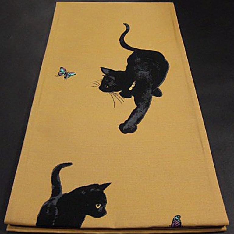 新品西陣織袋帯黒ねこ【綿芯御仕立付】ねこ好きの方に！