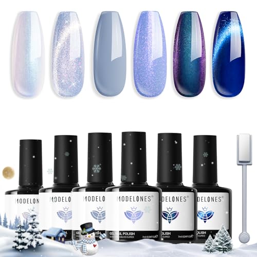 modelones Gel Nail Polish Set, 6 Colors Winter Icy Blue Collectio...