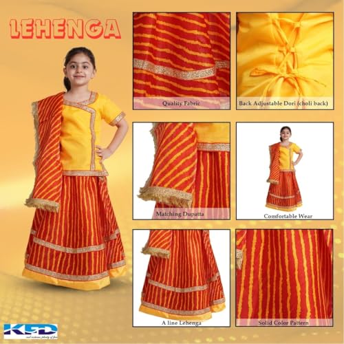 Image of Kaku Fancy Dresses Traditional Radha Costume for Girls - Red & Yellow Lehenga Choli with Dupatta | Indian Mythological Fancy Dress for Janmashtami - 14-17 Years