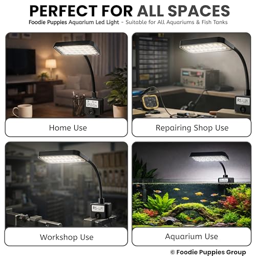 Image of Foodie Puppies Aquarium LED Lamp Clip Light - (RS-S13) for Fish Tank | Adjustable Gooseneck Lamp | Energy-Efficient LED Lighting for Small & Nano Aquariums, Plant Growth & Clear Display