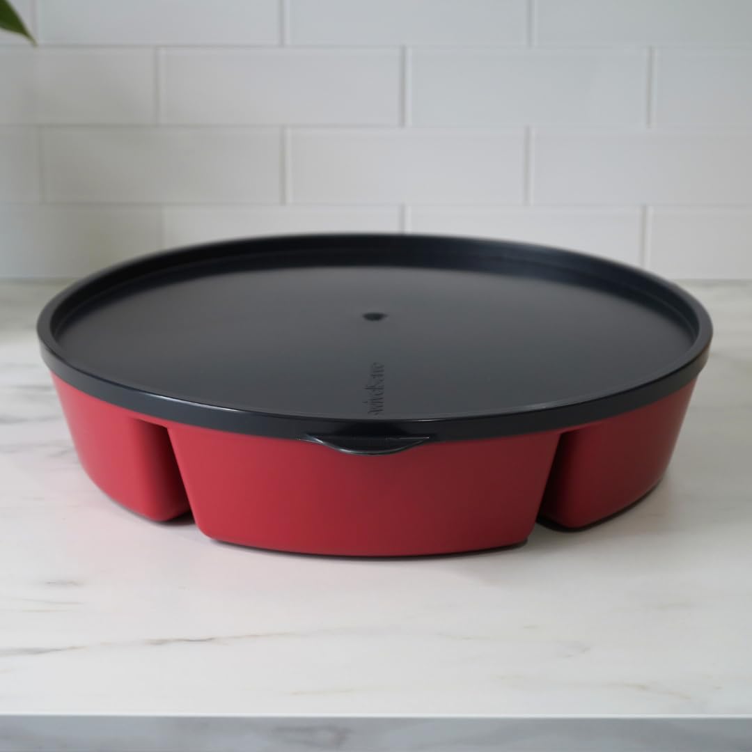 Tegriware - Bandeja dividida resistente con tapa a prueba de fugas, 6 compartimentos divididos para servir y almacenar alimentos, bandeja de frutas, bandeja de verduras, platos de fiesta,