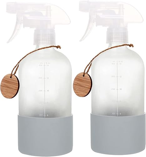Botellas de vidrio esmerilado con funda de silicona, botella de spray recargable de 16 onzas con ajustes de niebla y flujo para baño, belleza,