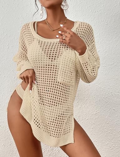 Bsubseach Crochet Cover Up for Swimwear Women Pool Swimsuit Coverup Long Sleeve Beach Knit Tops4