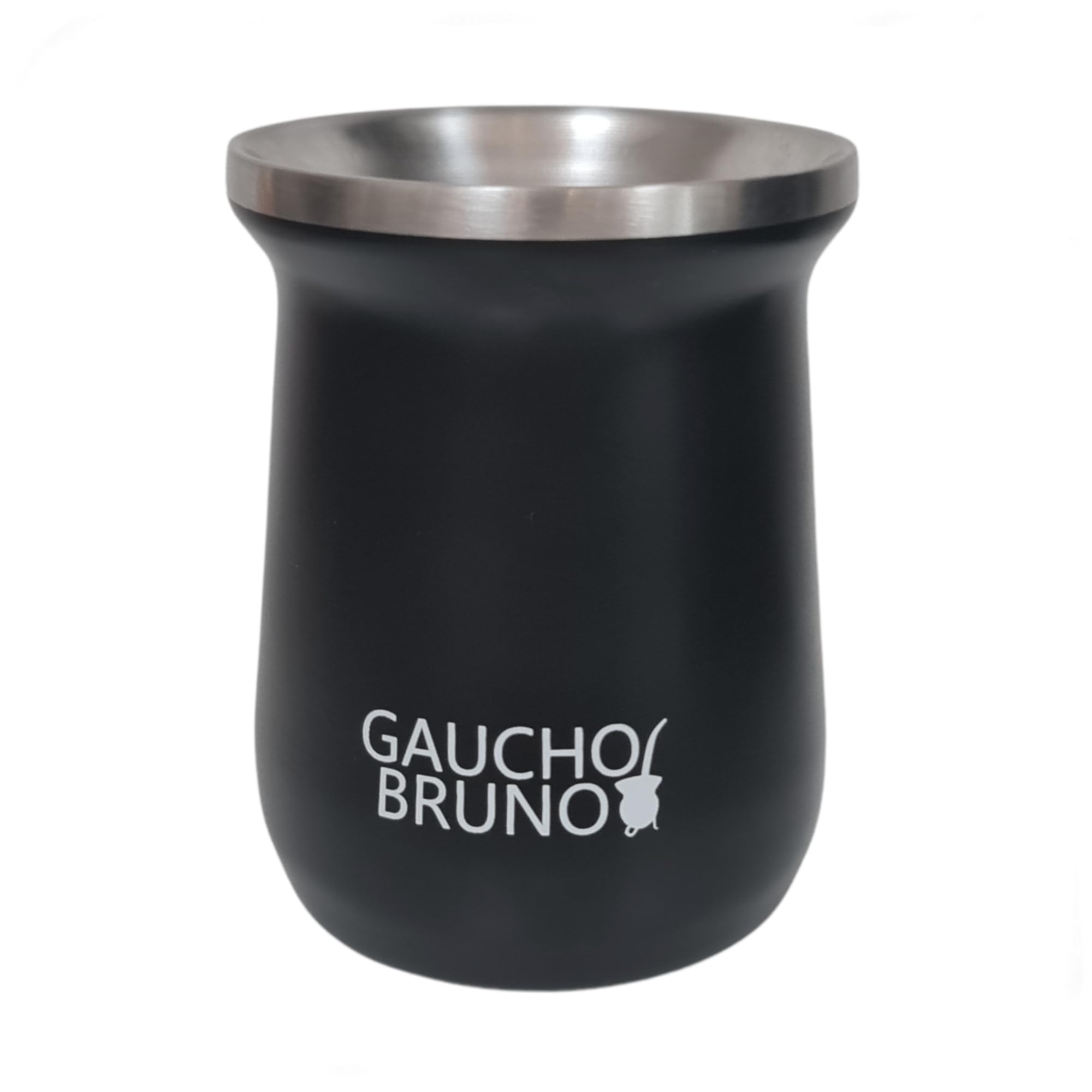 Gaucho Bruno - Kit industriale in acciaio inossidabile per bere Yerba Mate, cannuccia Bombilla e 1 litro facile da pulire | Comodo da tenere in mano | Caldo più a lungo, nero