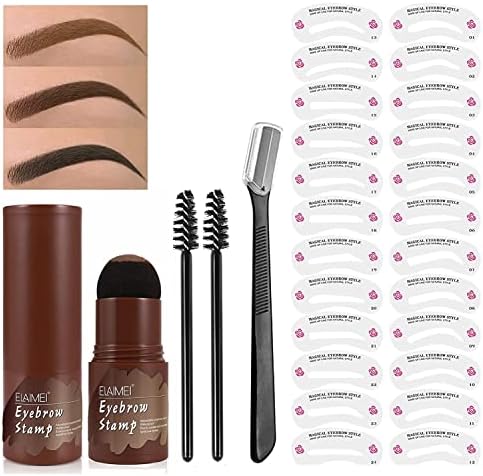 God Blomster Eyebrow Stamp Stencil Kit, Eyebrow Stamp Kit Waterproof, Eyebrow Stamp Makeup Tools with 24 Reusable Eyebrow Stencils, Eyebrow Pen Brush and Eyebrow Trimmer (Dark Brown)