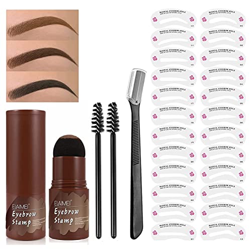 Augenbrauen Stempel, Eyebrow Stamp Kit, Augenbrauen Schablone Gestaltung Kit, 24 verschiedene Augenbraue Schablonen Wasserdicht Lange Stick Form Stempel Stirn Anhaltende Natürliche (Dunkelbraun) Cover
