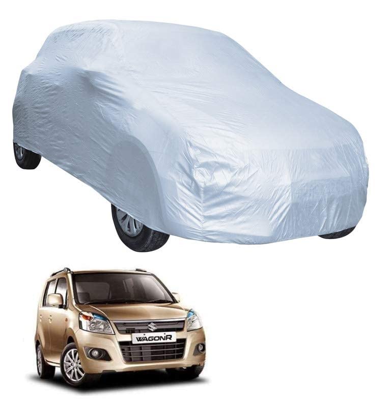 Image of Auto Hub Car Cover Compatible with Maruti WagonR (Model : 2005-2018) with Weather Proof, Triple Stitched, WagonR Car Cover- Plain Silver
