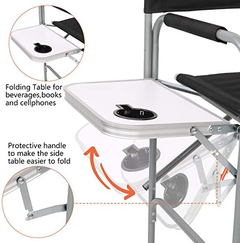 Mefeir 26" Tall Folding Directors Chair with Side Table,Portable Makeup Artist Bar Height, Steel Frame 300 lbs Capacity, 23.7" L x 19.3" W x 40.5" H