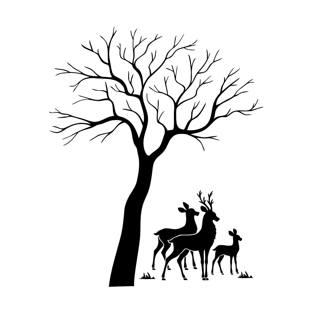 Reindeer Family Tree Forest Animals Wall Decals 54x67.2cm Waterproof Large Black