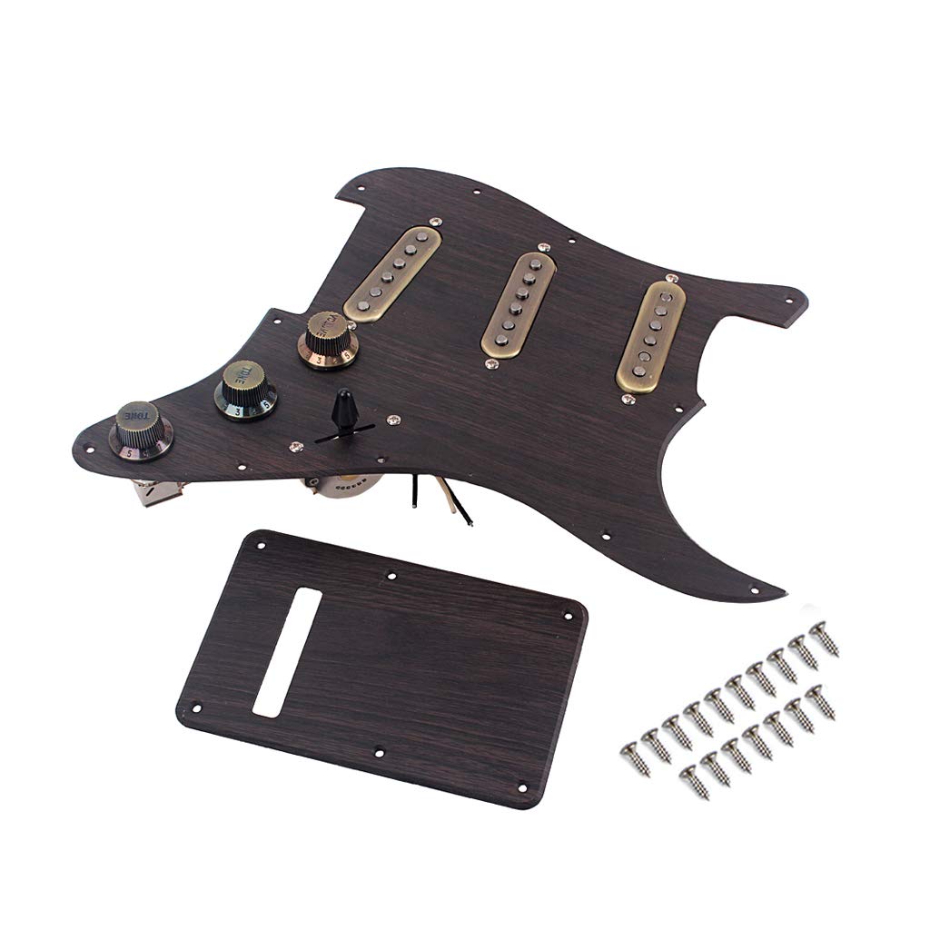 Alnicov 3-warstwowa wstępnie okablowana płyta ochronna Loaded Pickguard Scratchplate z SSS Alnico V Pickups Kit do gitar elektrycznych Strat ST (rysunek słojów)