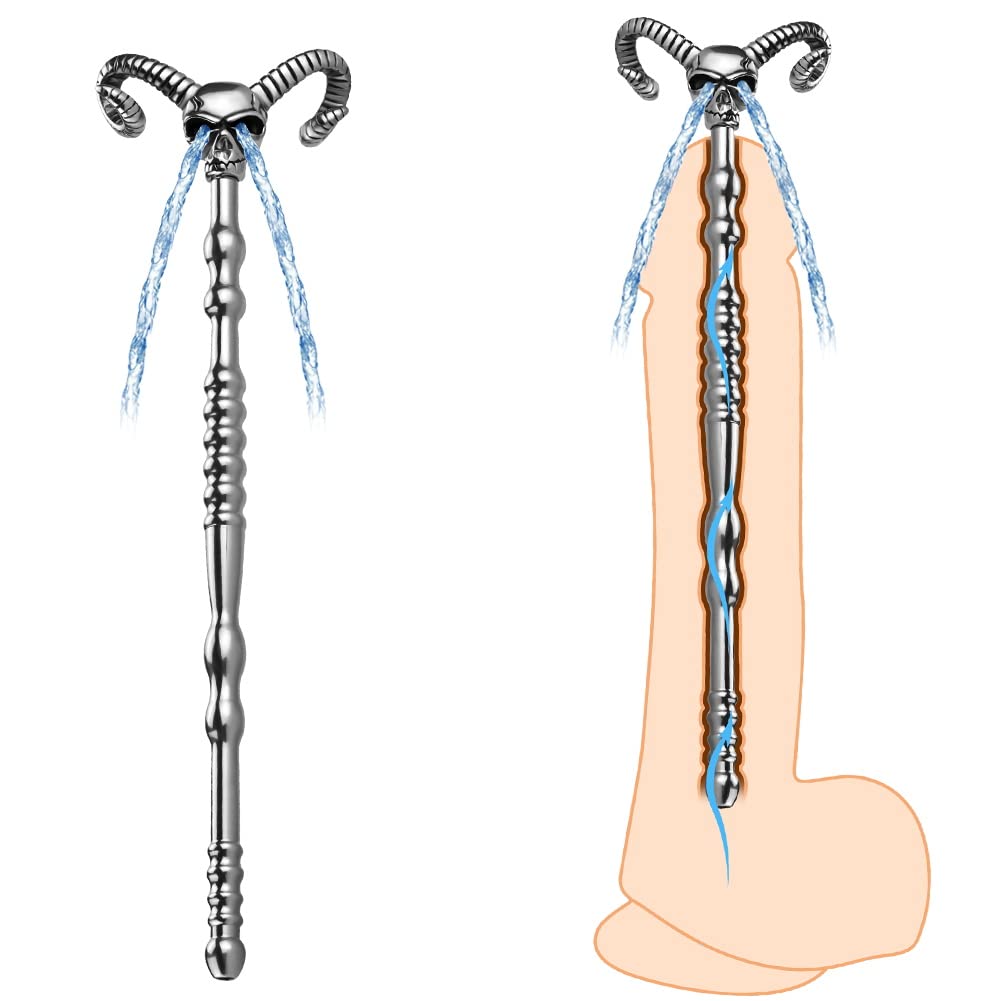 Roluck Dilatatore dell'uretra Sonde dell'uretra cave in acciaio inossidabile Dilatatore dell'uretra con decorazione del teschio e plug per il pene a più perle per la masturbazione maschile