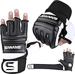 SAWANS Saco de Boxeo Guantes de Boxeo Manoplas de Karate MMA Combate Corporal Taekwondo Entrenamiento Artes Marciales Lucha Grappling Muay Thai (Negro, Mediano)