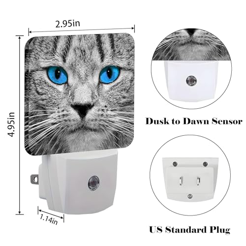 Image of Blue Eyes Cat Night Light,Plug Into Wall with Dusk to Dawn Light Sensors, Warm Nightlights for Bedroom, Bathroom, Hallway, Kitchen, Gifts Ideal for Boys Girls Women Men
