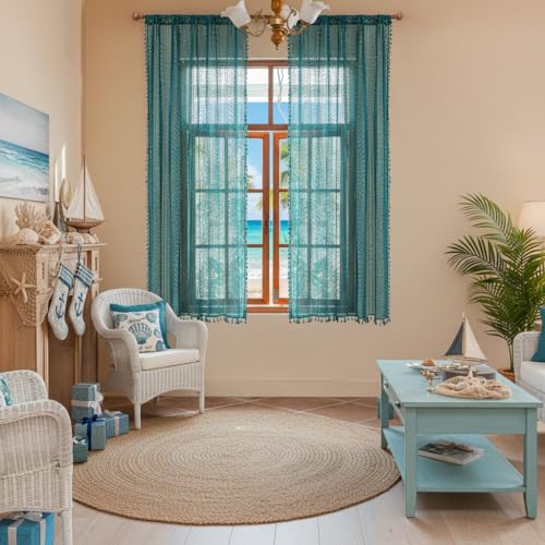 WAZZIO Teal Curtains for Bedroom 63 Inch Length 2 Panels,Rod
