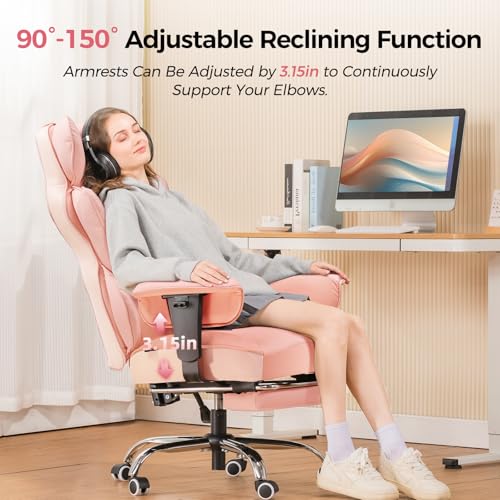 Image of COMHOMA Big and Tall Office Chair Heavy Duty Wide Ergonomic Gaming Chair with Deluxe Embossing Designed Leather with Foot Rest,150Reclining Adjustable Armrests Pocket Spring Back Support and Pillow