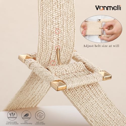 VONMELLI Straw Woven Elastic Belt Boho Braided Belts for Women Bohemian Belt for Summer Dress3