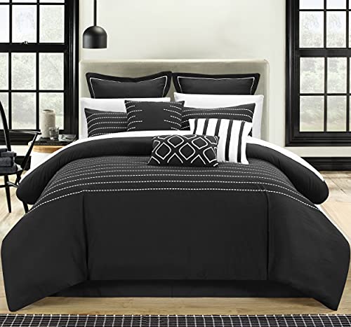 Chic Home 9 Piece Brenton Super Rich Microfiber Stitch Embroidered Comforter, King, Black,CS3952-AN - Image 2