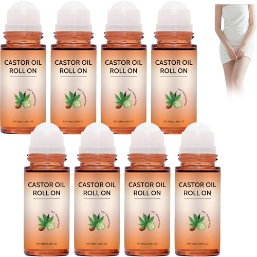 Aceite de ricino orgánico con rodillo de cuarzo rosa, prensado en frío, sin hexano para el crecimiento del cabello, pestañas, cejas y piel, bola de aceite de ricino sin refinar, 50 ml (8 unidades)
