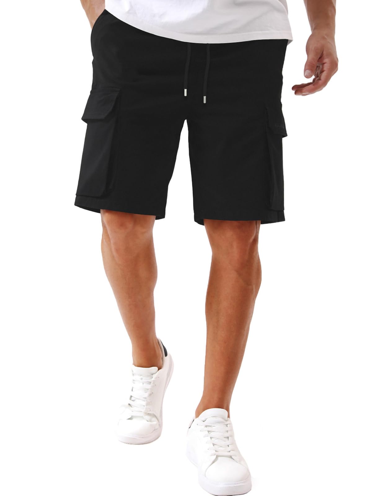 Yageshark Kurze Hosen Herren Baumwolle Cargo Shorts Sommer Chino Freizeithose, 6 Taschen, elastischer Bund mit Kordelzug, atmungsaktive Baumwolle, Regular Fit Knielang, für Alltag, Reisen & Wandern