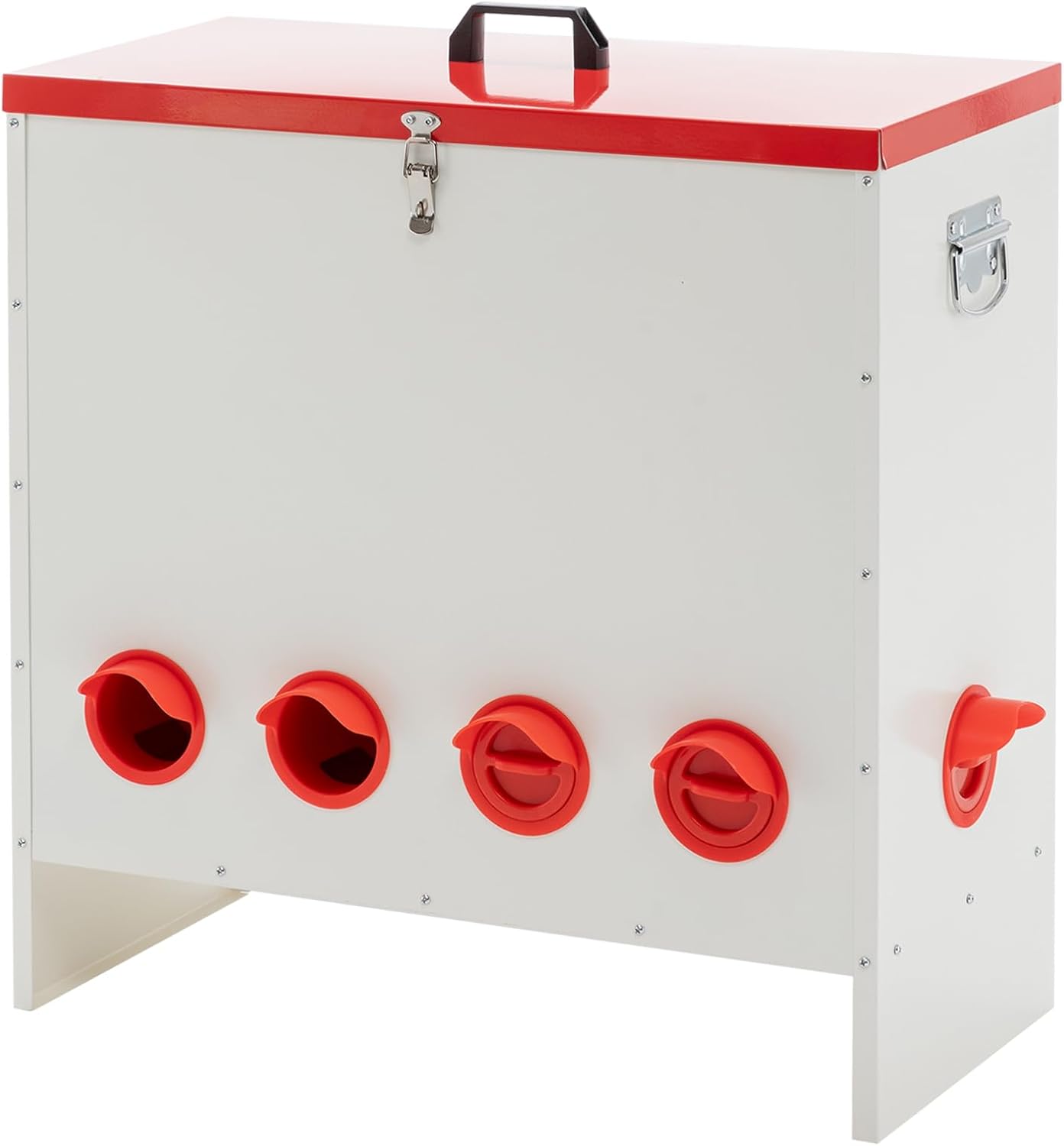 10-Port Extra-Large Chicken Feeder Box – No Waste Poultry Feed Bin Holds 125 lb with Locking Lid & Riveted Handles – Ground Feeder for Backyard Chickens, Ducks, Hens, Small Flocks