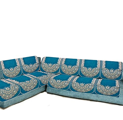 Image of L Shape Sofa Cover Set 7 Seater Sectional Couch Cover - Premium Stretch Fabric, Soft, Anti-Slip, Washable Slipcover for Living Room Sofa (Sky Blue)
