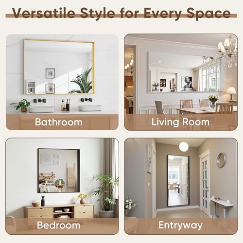 Black Bathroom Mirror 4 Rectangle Mirror with Metal Deep Frame, Wall Mirrors for Over Sink, Vanity, Bedroom, Bathroom, Hangs Horizontally or Vertically