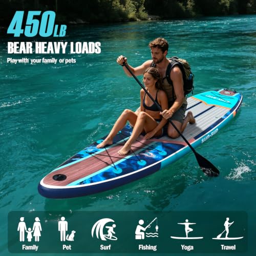 Image of Inflatable Stand Up Paddle Board Extra Wide SUP Board with Removable Fin with Premium SUP Paddle Board Accessories, Wide Stable Design, Non-Slip Comfort Deck for Youth & Adults