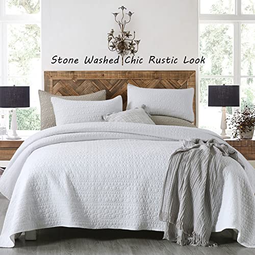 image for HORIMOTE HOME Quilt Set Queen Size White, Classic Geometric Spots Stit