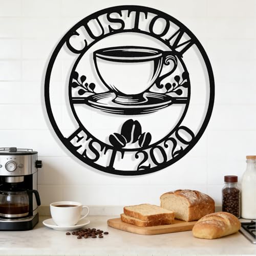 Image of Personalized Coffee Metal Sign, Custom Coffee Bar Signs, Custom Name Signs for Cafe Station, Coffee Wall Art Decor for Kitchen, Cafe Shop Decor, Cafe Lover Gift