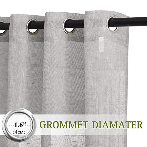 NICETOWN Sheer Linen Bedroom Window Curtains 84 inches Length, Grommet Privacy Semitransparent Light Filtering Flax Sheer Window Treatment for Living Room, Grey, W52 by L84, 1 Pair
