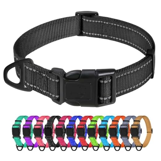 TagME Collar Perro Ajustable,Collar Nylon Reflectante,para Caminar Correr Entrenamiento,para Perros Medianos,Negro,2.5cm De Ancho