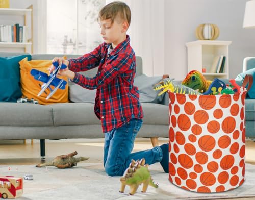 Image of NTAOHAMPER Kids Laundry Hamper,Baseball laundry Basket,Baby Boy Nursery Hamper,Waterproof Storage Bin for Bedroom,Clothes Organizer Basket,Toys Box,Room Decor(Basketball)