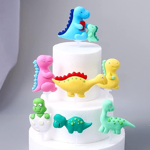 7 decoraciones para tartas de dinosaurio, fiesta temática de dinosaurios, decoración de cupcakes de animales de dibujos animados, suministros de