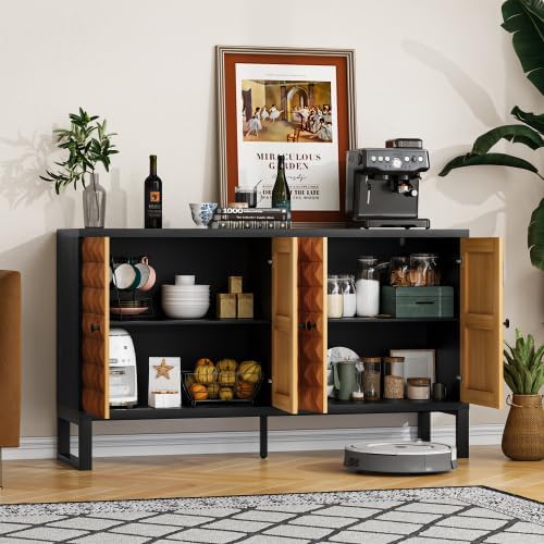 Sideboard Buffet Kitchen Storage Cabinet with 4 Doors, Accent Cabinet with Adjustable Shelves, Multifunctional Console Table for Living Room, Kitchen, Entryway, Hallway
