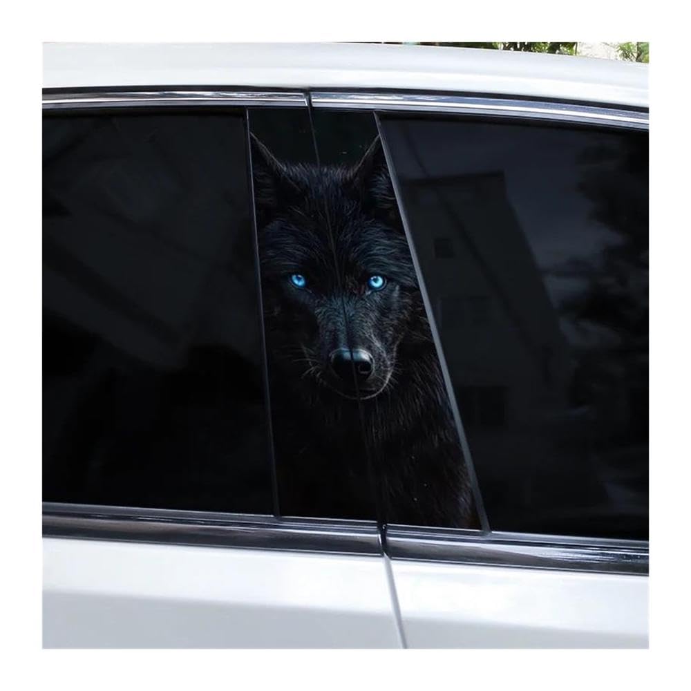 Decorative Items 2pcs Blue Eyes Wolf Car B-Pillar Sticker DIY Car Center Column Decal Waterproof(M)