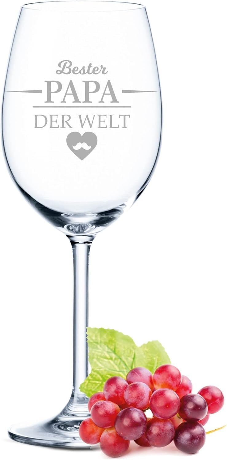 GRAVURZEILE Leonardo Weinglas mit Gravur - Bester Papa der Welt - Geschenkset inkl. Holzkiste & Flasche Wein - Geschenke für den besten Papa zum Vatertag, Geburtstag & Weihnachten - Farbe: Geschenkset