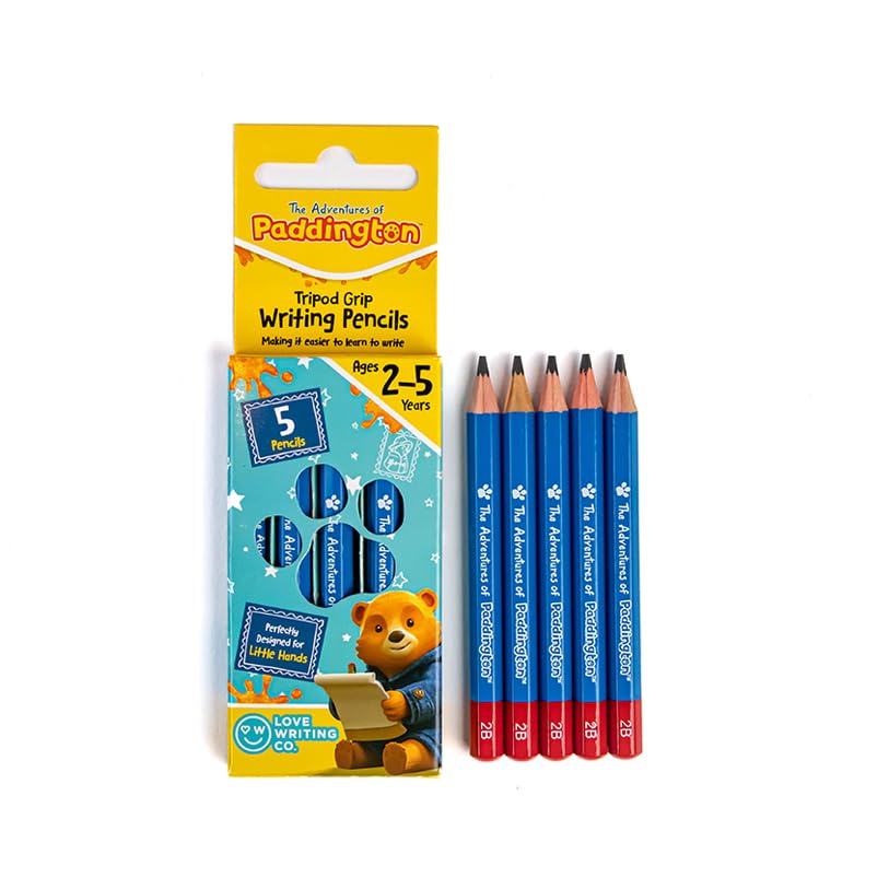 Love Writing Co. Lápices de escritura con agarre de trípode PADDINGTON™ para niños | Edad 2-5 años | Paquete de 5 lápices de escritura | Mejore el agarre y el control del lápiz | Práctica temprana de