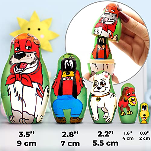 Russian Nesting Dolls Dogs From Cartoons Set 5 Pcs - Famous Dogs #TOP2