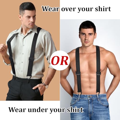 Image of SUNEZLGO Suspenders for Men Heavy Duty, X Back Hidden Suspender 1.5 inch Under Clothing, Adjustable Work Suspenders for Men Women