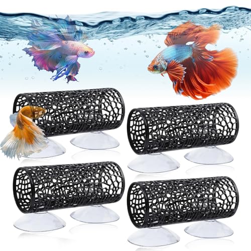 QYRDBGY Lot de 4 tunnels creux Betta avec ventouse, tunnel pour aquarium Betta, décoration crevettes, cachette d'aquarium pour poissons et crevettes pour la...