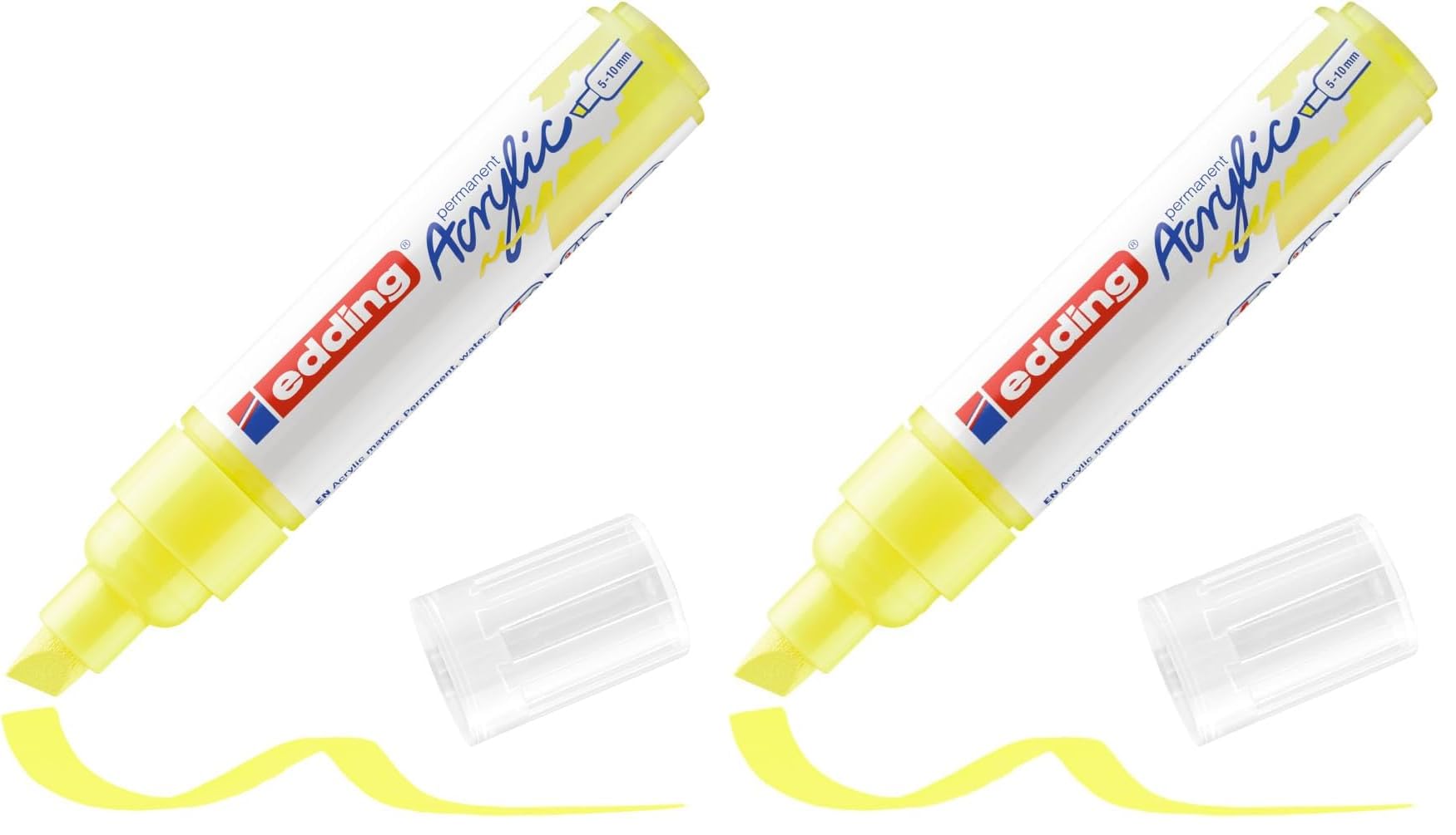 edding 5000 Acrylmarker breit - neon-gelb - 1 Acrylstift wasserfest - breite Keilspitze 5-10 mm - Acryl Farben zum Malen auf Leinwand, Malpapier und Holz - Acrylstifte für Steine (Packung mit 2)