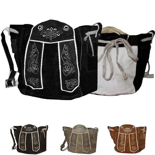 German Wear Trachtentaschen Damen Dirndl Taschen Original Trachten Ledertasche Bestickt Wildleder Schwarz 29H x 28B x 14T cm
