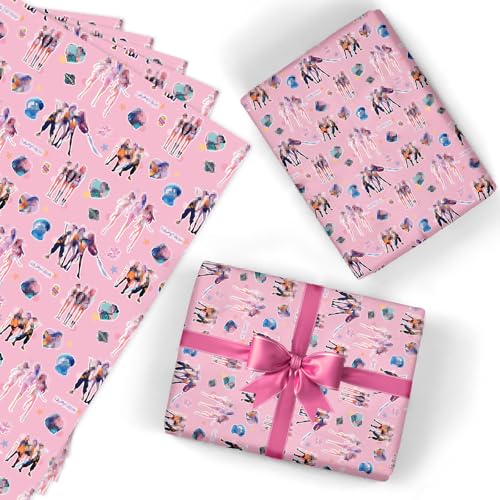 Birthday Gift Wrapping Paper 5 Sheets- Kpop Pink Gift Wrap for Present 50*70cm Funny Personalised Recyclable Gift Wrap Paper Happy Birthday Wrapping Pape for Kids Boys Girls Party Favor Wedding Decor