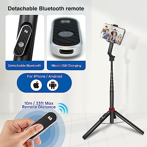 60'' Aluminum Alloy Phone Selfie Stick Tripod, All In One Extendable Phone Tripod Stand With Wireless Remote, 360° Rotation, Portable, Lightweight Travel Tripod With All Cell Phones For Selfie, Vlog #TOP2