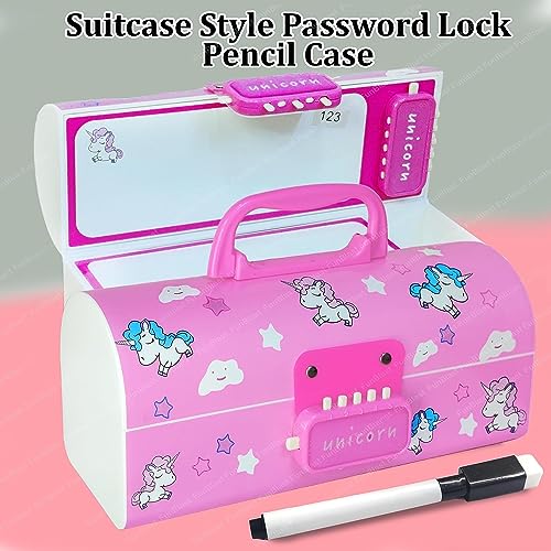 Image of LONGMIRE Plastic Pencil Box with Code Lock Pen Case Large Capacity Multi-Layer Multi-Function Storage Bag Secret Compartment Pencil Box for Kids- Multi-Color (Cute Pink)