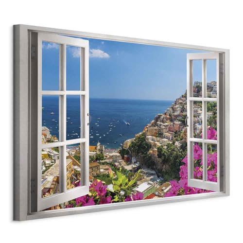 murando - Quadro Finestra Sul Mare 120x80 cm 1 Pezzo - Stampa su Tela Strutturata XXL - Quadri Moderni Soggiorno Grandi - Stampe da Parete Moderno Pittura - I Paesaggi dell'italia d-C-0227-b-a