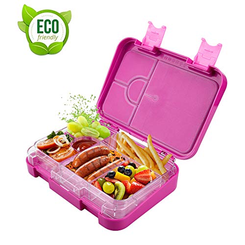 Gindoly Kinder Lunchbox Bento Box Brotdose Auslaufsicher Snack-Box mit variablen Fächern und herausnehmbare Innenschale für Jungs und Mädchen - Rosa