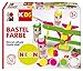 Produktbild Marabu 0304000000002 - KiDS Bastelfarbe NEON, 4er-Set, 3 x fluoreszierende Tagesleuchtfarben und 1 x Bastelfarbe Weiß als Grundierung, leuchtet unter UV-Licht, auswaschbar ab 30°C, parabenfrei, vegan